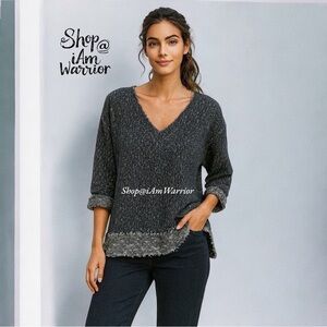 Nordstrom Bordeaux navy boxy v-neck cotton blend pullover *shop@iamwarrior